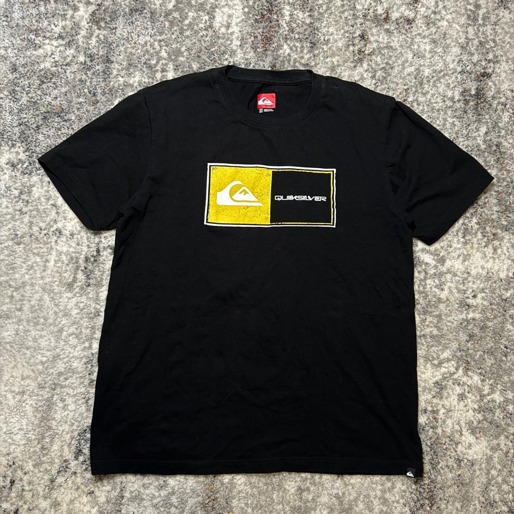 Quiksilver Mens Graphic T-Shirt Black Short Sleeve Logo Tee Medium